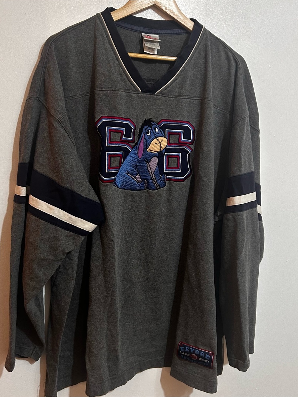 Disney Unisex Gray V-Neck Pullover Sweater with Eeyore '66 Patch